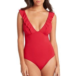 SEA LEVEL Frill One Piece Swimsuit Red 10 NEW $99
